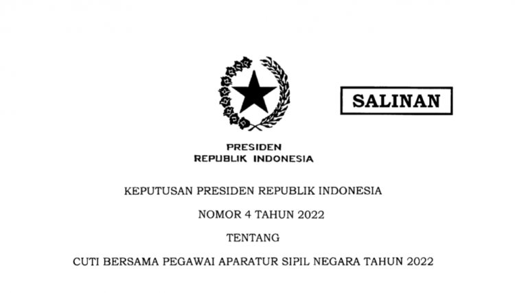 Presiden Jokowi Terbitkan Keppres 4/2022 tentang Cuti Bersama ASN Tahun 2022