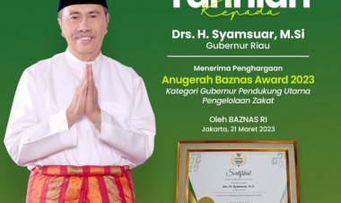 Gubri Syamsuar Terima Baznaz Award 2023,  Gubernur Pendukung Utama Pengelolaan Zakat