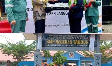 Peduli Pendidikan, PT SPR Langgak Bantu Alat Drumband dan Cat Gedung SMPN 5 Tandun