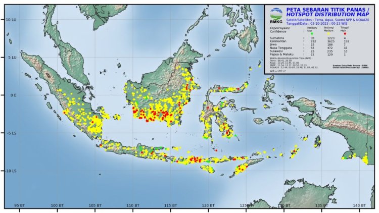 1.262 Titik Panas Muncul di Sumatera, Riau Ada 21 titik panas. Ini Penyebarannya