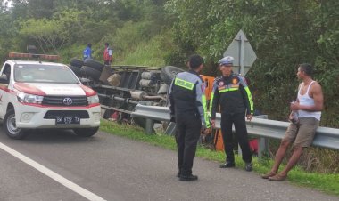 Dump Truk Tronton Angkut TBS Sawit Terbalik di Jalan Tol Pekanbaru-Dumai, Ini Dia Penyebabnya