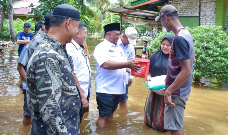 Pj Bupati Kampar Hambali Turun ke Lokasi Banjir Salurkan Bantuan di Desa Kampung Panjang