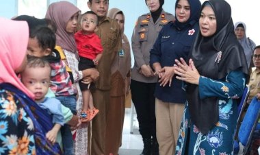 Ketua LK2S Kabupaten Kampar Ricana Djayanti Serahkan Bansos Peningkatan Gizi Anak Stunting