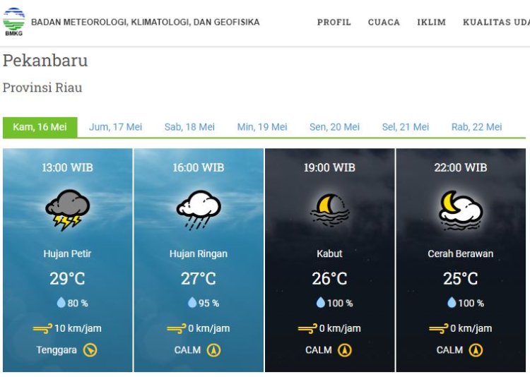 Peringatan Dini BMKG Waspadai Hujan Disertai Petir dan Angin Kencang di Sebagian Wilayah Riau Hari Ini, Pekanbaru dan Dumai Berpotensi