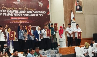 Pengundian Nomor Urut Paslon Walikota dan Wakil Walikota Pekanbaru, Muflihun1, Instiawati 2, Ida 3, Edy Natar 4, Agung 5