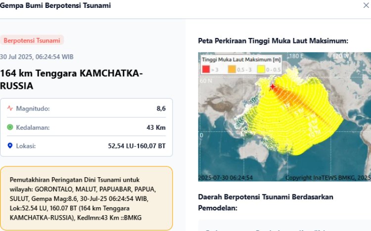 Gempa Rusia 8.6, BMKG Rilis 10 Daerah Berstatus Waspada Tsunami di Indonesia