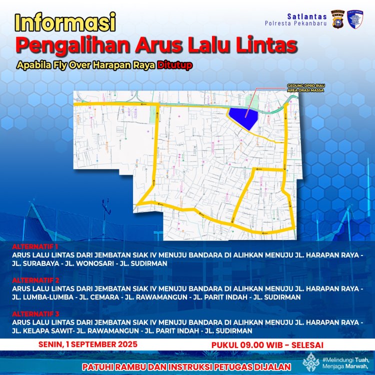 Ada Aksi Demo di DPRD Riau Hari Ini, Satlantas Polresta Pekanbaru Alihkan Arus Lalu Lintas ke Jalan Harapan Raya