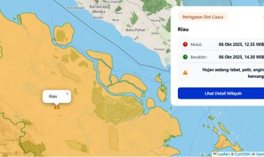Prakiraan Cuaca Riau 6 Oktober 2025, BMKG Minta Masyarakat Waspadai Hujan Lebat Disertai Petir dan Angin Kencang