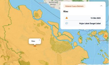 Prakiraan Cuaca Riau 13 Oktober 2025, BMKG Pekanbaru Minta Masyarakat Waspadai Hujan Lebat Disertai Petir dan Angin Kencang