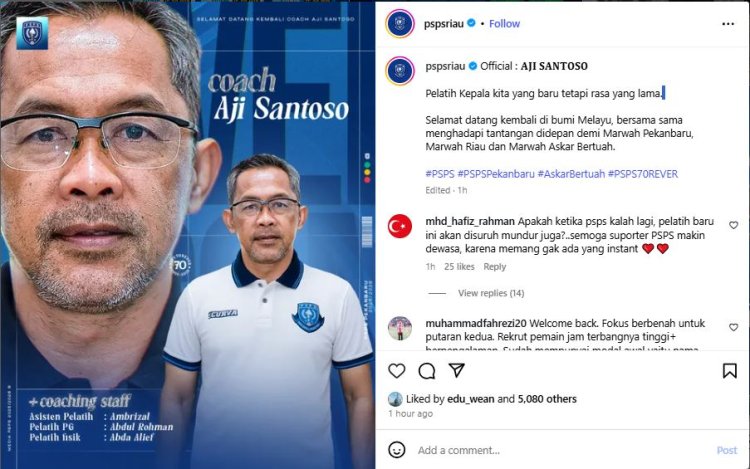 Jelang PSPS Pekanbaru vs Sumsel United, Liga 2 Musim 2025-2026, Aji Santoso Kembali Jadi Pelatih Askar Bertuah