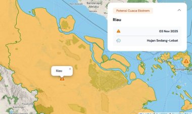 Prakiraan Cuaca Riau 3 November 2025, BMKG Minta Waspadai Hujan Lebat Disertai Petir dan Angin Kencang di Daerah Ini