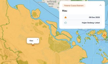 Prakiraan Cuaca Riau 8 Desember 2025, BMKG: Hujan Berpotensi Meluas Sejak Pagi hingga Malam Hari