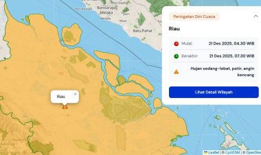Prakiraan Cuaca Riau 21 Desember 2025, BMKG Terbitkan Peringatan Dini Waspada Hujan Lebat Disertai Petir dan Angin Kencang