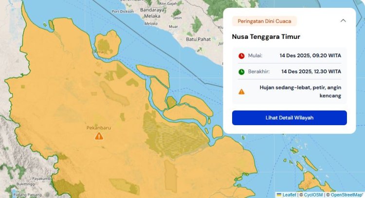 Prakiraan Cuaca Riau 14 Desember 2025, BMKG Minta Waspadai Hujan Lebat Disertai Petir dan Angin Kencang