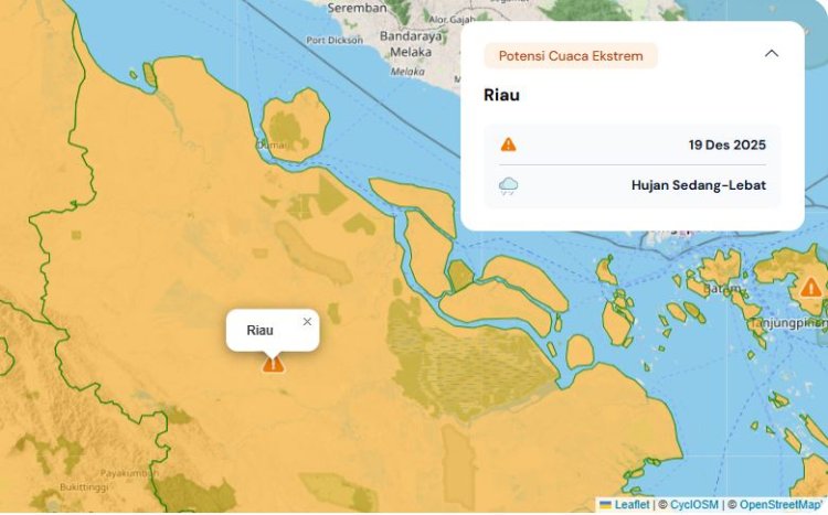 Prakiraan Cuaca Riau 19 Desember 2025, BMKG Keluarkan Peringatan Dini Waspada Hujan Lebat Disertai Petir dan Angin Kencang