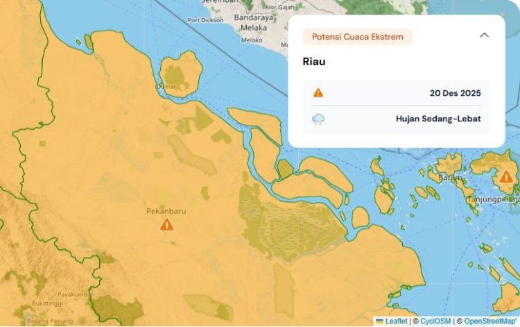 Prakiraan Cuaca Riau 20 Desember 2025, BMKG Terbitkan Peringatan Dini Waspada Hujan Lebat Disertai Petir dan Angin Kencang