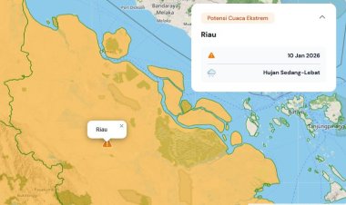 Prakiraan Cuaca Riau 10 Januari 2026, BMKG Minta Waspada Hujan Lebat Disertai Petir dan Angin Kencang pada Sore hingga Malam Hari