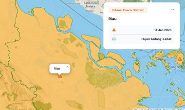Prakiraan Cuaca Riau 14 Januari 2026, BMKG Terbitkan Peringatan Dini Waspada Hujan Lebat Disertai Petir dan Angin Kencang