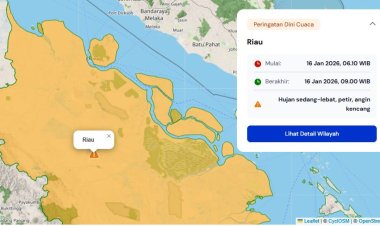 Prakiraan Cuaca Riau 16 Januari 2026, BMKG Terbitkan Peringatan Dini Waspada Hujan Lebat Disertai Petir dan Angin Kencang