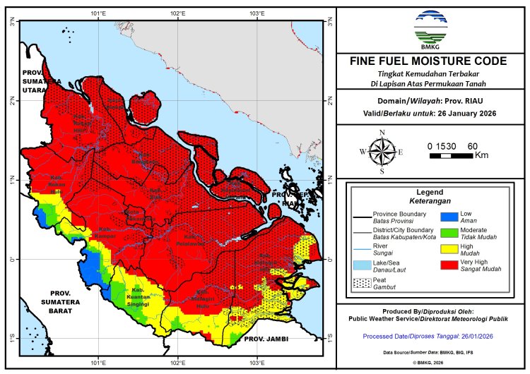 Prakiraan Cuaca Riau 26 Januari 2026, Masih Ada Hujan Intensitas Ringan, Sumatera Dikepung 480 Hotspot