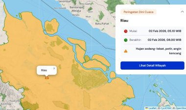 Prakiraan Cuaca Riau 2 Februari 2026, BMKG Terbitkan Peringatan Dini Waspada Hujan Lebat Disertai Petir dan Angin Kencang