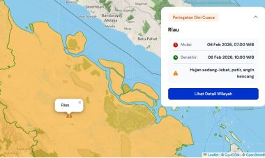 Prakiraan Cuaca Riau 6 Februari 2026, BMKG Terbitkan Peringatan Dini Waspada Hujan Lebat Disertai Petir dan Angin Kencang Hari Ini