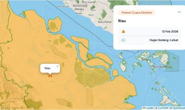 Prakiraan Cuaca Riau 12 Februari 2026, BMKG Terbitkan Peringatan Dini Waspada Hujan Lebat Disertai Petir dan Angin Kencang Hari Ini