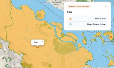 Prakiraan Cuaca Riau 24 Februari 2026, BMKG Terbitkan Peringatan Dini Waspada Hujan Lebat Disertai Petir dan Angin Kencang Malam Hari