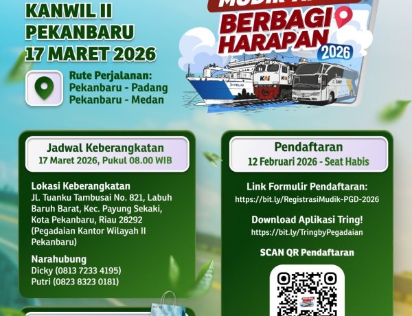 Mudik Gratis BUMN 2026, Pegadaian Pekanbaru Siapkan 360 Kursi untuk Warga