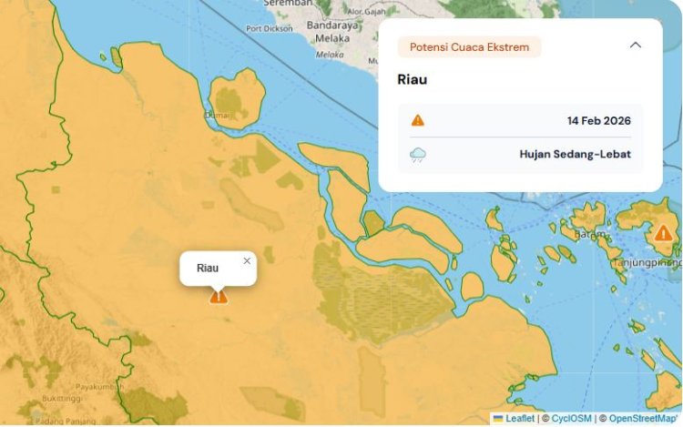 Prakiraan Cuaca Riau 15 Februari 2026, BMKG Minta Masyarakat Waspada Hujan Lebat Disertai Petir dan Angin Kencang Malam Hari