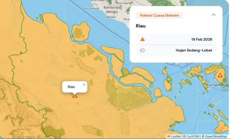 Prakiraan Cuaca Riau 19 Februari 2026, Bumi Lancang Kuning Berpotensi Hujan Seharian