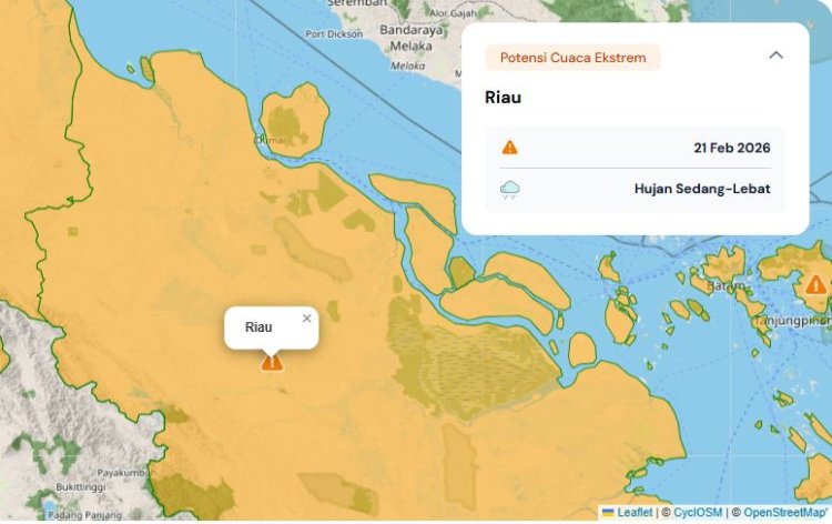 Prakiraan Cuaca Riau 21 Februari 2026, Masih Ada Potensi Hujan di Sebagian Wilayah Bumi Lancang Kuning pada Siang hingga Sore