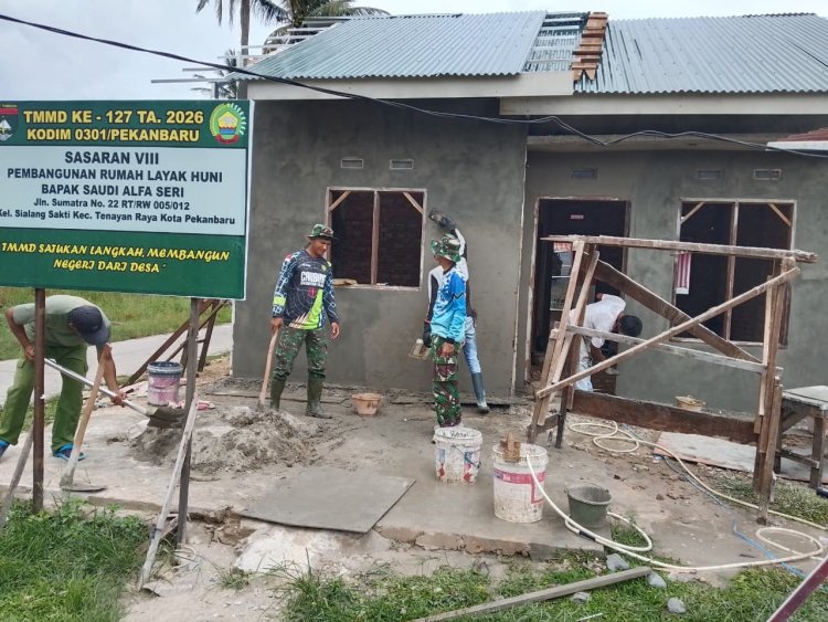 Satgas TMMD Ke-127 Kodim 0301/Pekanbaru Hadirkan Hunian Layak di Tuah Negeri, Progres Rumah Saudi Alfa Seri 74 Persen