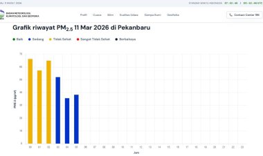 Prakiraan Cuaca Riau 11 Maret 2026, Hujan Berkurang Jumlah Hotspot Meningkat Jadi 57 Titik Panas, Udara Sempat Tidak Sehat