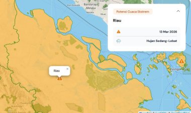 Prakiraan Cuaca Riau 13 Maret 2026, BMKG Terbitkan Peringatan Dini Waspada Hujan Lebat Disertai Petir dan Angin Kencang Hari Ini