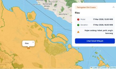 Prakiraan Cuaca Riau 17 Maret 2026, BMKG Terbitkan Peringatan Dini Waspada Hujan Lebat Disertai Petir dan Angin Kencang Hari Ini