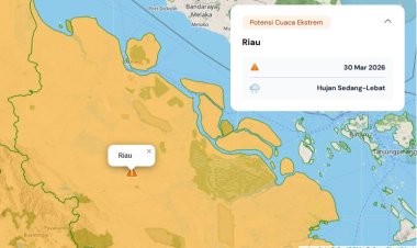 Prakiraan Cuaca Riau 30 Maret 2026, BMKG Terbitkan Peringatan Dini Waspada Hujan Lebat Disertai Petir dan Angin Kencang Hari Ini