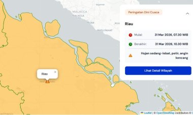 Prakiraan Cuaca Riau 31 Maret 2026, BMKG Terbitkan Peringatan Dini Waspada Hujan Lebat Disertai Petir dan Angin Kencang Hari Ini