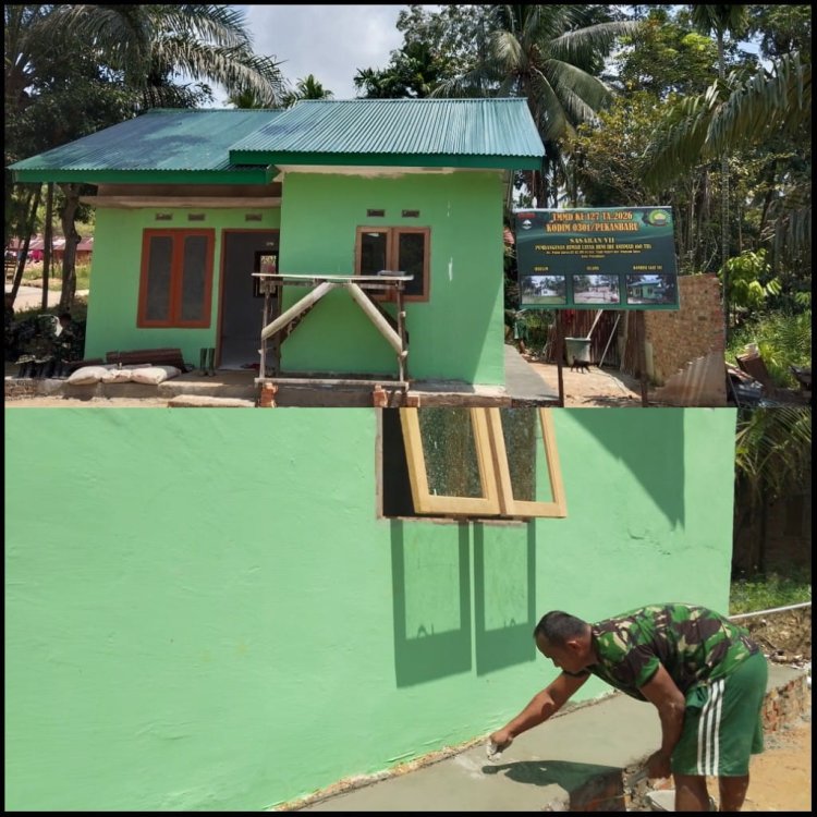 Gotong Royong Satgas TMMD ke-127 Kodim 0301/Pekanbaru TMMD dan Warga, Rumah Anismar Masuki Tahap Finishing