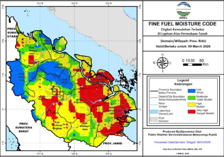 Prakiraan Cuaca Riau 9 Maret 2026, BMKG Ungkap Hujan Ringan di Sebagian Wilayah, Ada 27 Titik Panas di Bumi Lancang Kuning