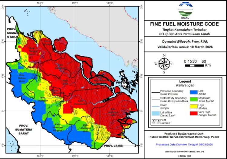 Prakiraan Cuaca Riau 10 Maret 2026, Hanya Ada Hujan Ringan di Kampar dan Rokan Hulu, 16 Titik Panas di Bumi Lancang Kuning