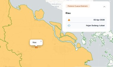 Prakiraan Cuaca Riau 2 April 2026, Hanya Ada Hujan Ringan hingga Sedang Malam Hari di Sejumlah Daerah di Riau