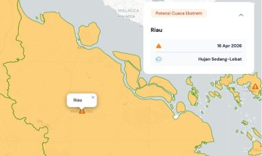 Prakiraan Cuaca Riau 16 April 2026, Peringatan Dini BMKG Waspada Hujan Lebat Disertai Petir dan Angin Kencang Malam Hari