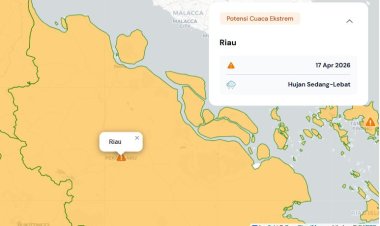 Prakiraan Cuaca Riau 17 April 2026, Peringatan Dini BMKG Waspada Hujan Lebat Disertai Petir dan Angin Kencang Malam dan Dini Hari