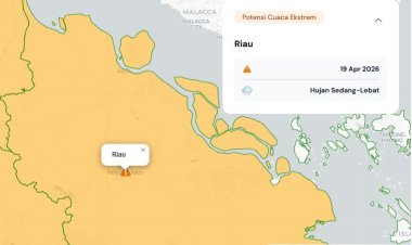 Prakiraan Cuaca Riau 19 April 2026, Peringatan Dini BMKG Waspada Hujan Lebat Disertai Petir dan Angin Kencang Hari Ini