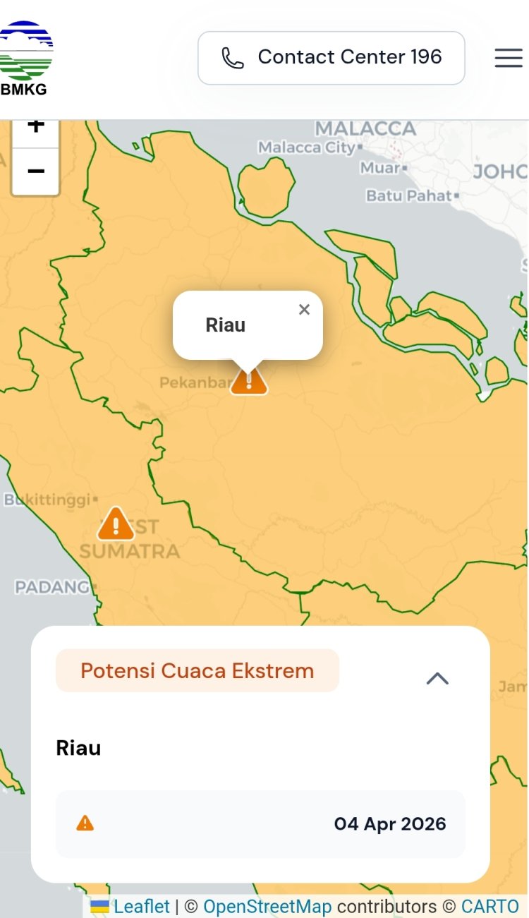 Prakiraan Cuaca Riau 4 April 2026, BMKG Terbitkan Peringatan Dini Waspada Hujan Lebat Disertai Petir dan Angin Kencang Hari Ini
