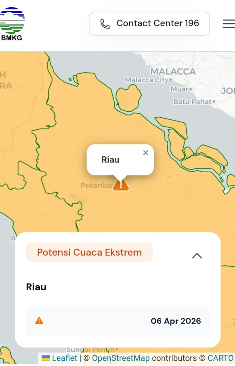 Prakiraan Cuaca Riau 6 April 2026, BMKG Terbitkan Peringatan Dini Waspada Hujan Lebat Disertai Petir dan Angin Kencang Sore dan Malam Ini