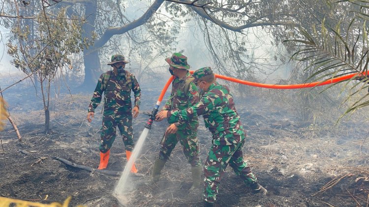 Asops Kasdam XIX/Tuanku Tambusai Pimpin Tim Gabungan Padamkan Karhutla di Desa Teluk Lancar Bengkalis