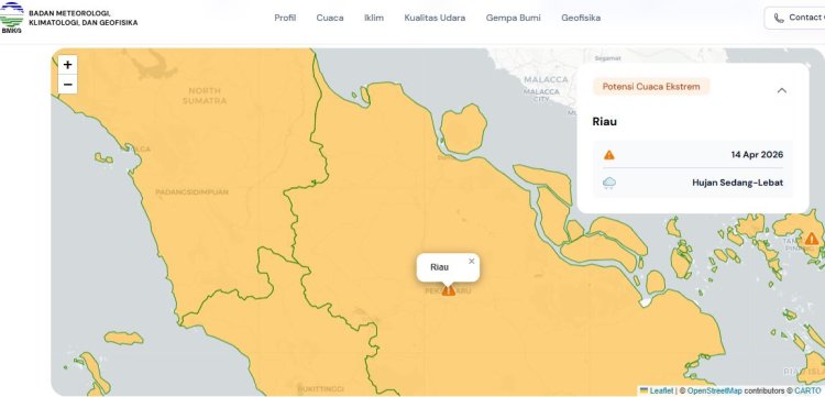 Prakiraan Cuaca Riau 14 April 2026, Peringatan Dini BMKG Waspada Hujan Lebat Disertai Petir dan Angin Kencang Malam Ini