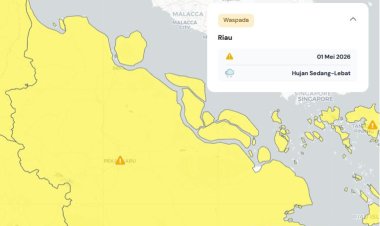 Prakiraan Cuaca Riau 1 Mei 2026, BMKG Terbitkan Peringatan Dini Waspada Hujan Lebat Disertai Petir dan Angin Kencang Siang dan Malam Hari